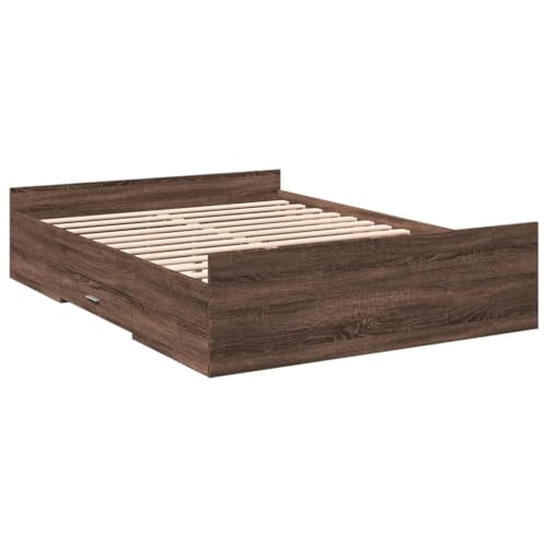 vidaXL Cama con Cajones, Somier Doble de Invitados, Estructura de Cama, Mueble para Dormitorio, Madera de Ingeniería Marrón Roble 135x190 cm