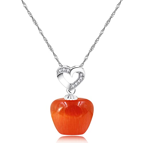 Uloveido Fruit Design Jewelry Candy Red Stone Pendant Necklace White Gold Plated Red Heart Apple...