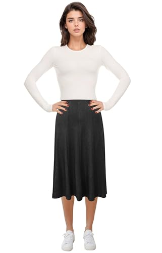 BABY O Women's 12 Panel Skirt Below The Knee Length Lightweight Faux Denim Stretch Knit - Made in USA2