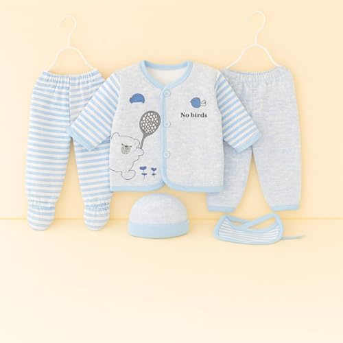 Image of New Born Baby Winter Wear Keep Warm Baby Clothes 5Pcs Sets Cotton Baby Boys Girls Unisex Baby Fleece /Falalen or Flannel Suit Infant New Born Night Suits