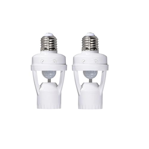 2PCS Motion Sensor Light Socket E27,3-8m Sensing Distance ， Infrared Motion Detector Bulb Adapter with Adjustable Delay & Light Sensitivity, for Garage, Staircase, Basement, Wardrobe, Porc