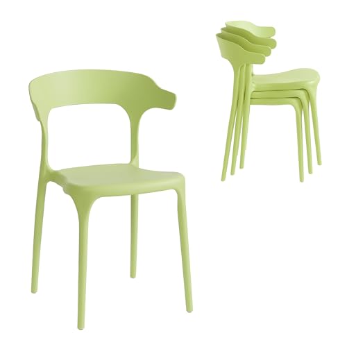 Xdeco Modern Stackable Dining Chair Set, No Assembly, Plastic Chair, Patio Chair, Suitable for Indoor and Outdoor Cafes and Restaurants, Set of 4 (Pistachio Green)