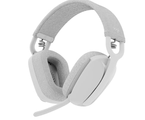 Logitech Zone Vibe 100 Wireless Over Ear Headphones with Noise Canceling Microphone, Multipoint Bluetooth Headset, Works with Teams, Google Meet, Zoom, Mac/PC - Off White (Renewed)