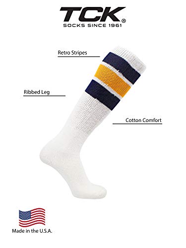 Image of TCK Retro Tube Socks with Stripes for Men & Women - 3 Stripe, 70's 80's Deadlift Socks