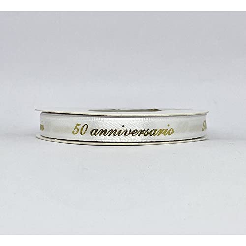Bomboniere Nastro Doppio Raso Scritta Oro 50 Anniversario 10 Mm X 25 Metri