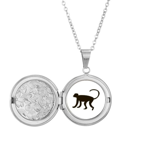 Collier médaillon noir singe en acier pour homme et femme