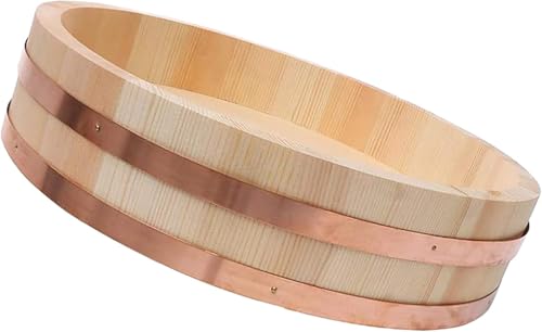 Hangiri - Cuenco de arroz para sushi, bañera grande de madera con fondo plano, bandas de madera Sawara y cobre, 62 cm, herramienta para uso doméstico y cocina