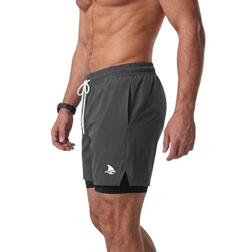 Image of BOLDSHARK Men's 2 in 1 Active Dual Shorts with Inner Tights Layer | Double Layer Short for Running, Gym & Sports