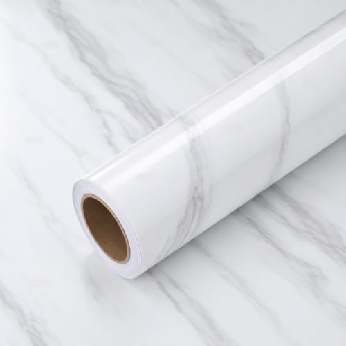 Image of HOME13 Marble Contact Paper White Peel and Stick Wallpaper for Kitchen Countertop Grey Marble Wallpaper for Kitchen Backsplash Cabinet Waterproof Self Adhesive Removable Wall Paper(24x360 Inch)