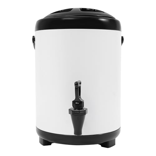 Unnsiapit Insulated Beverage Dispenser, 8L/2.1Gal Stainless Steel Drink Dispenser Coffee Urn for Hot & Cold Drink, Storage Container with Faucet for Party Buffet Office, W9.5*H11in, White