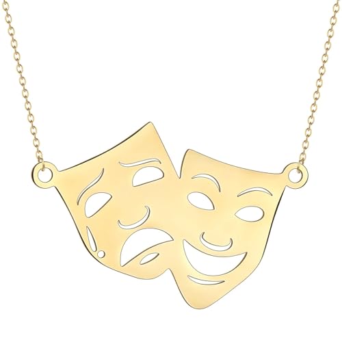 Hmsanase Fascinante colar pingente corrente homem mulher jóias Necklace máscara de comédia e tragédia Neckalce para mulheres máscaras de teatro unissexo máscara de comédia e drama