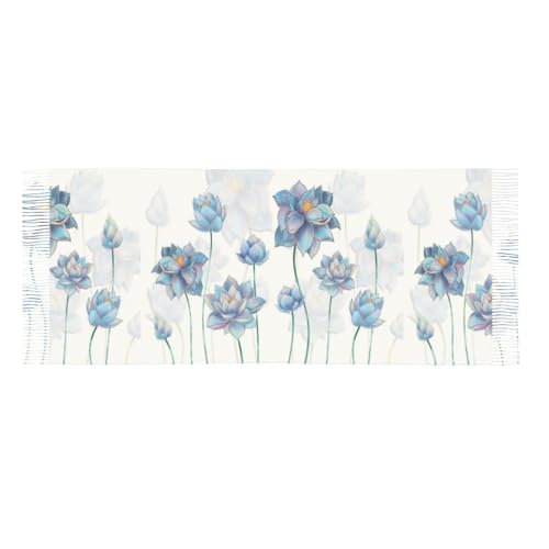 Pale Blue Lotus Flowers Print Women's Scarf Pashmina Shawls and Wraps for Wedding Evening Party Long Warm Scarves4