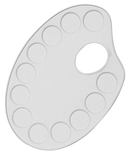 KREUL 4190 - Paleta mezcladora de metal, aprox. 18,5 x 12,5 cm, aluminio lacado en blanco, oval con 12 hendiduras y orificio de agarre, para pintura acrílica y acuarela y otras acuarelas