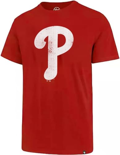 MLB Men's Distressed Imprint Match Team Color Primary Logo Word Mark T-Shirt (Large, Philadelphia Phillies Red)