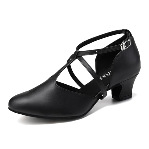 TINRYMX Chaussures de Danse Tango Femmes, Noir, 39EU