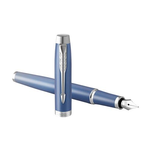 Image of PARKER IM Writing Rituals Fountain Pen in Quiet Blue with Colour Gradient and Chrome Trims Fountain Pen with Fine Nib Blue Ink Gift Box
