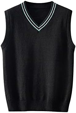 OYOANGLE Men's Casual V Neck Striped Trim Sleeveless Sweater Vest Regular Fit Pullover Sweater Vest Black XL