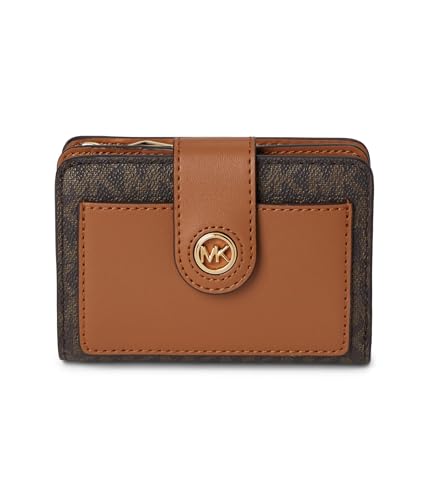 MICHAEL Michael Kors Womens Mk Charm Small Tab Compact Pcoket Wallet Brown/Acorn One Size