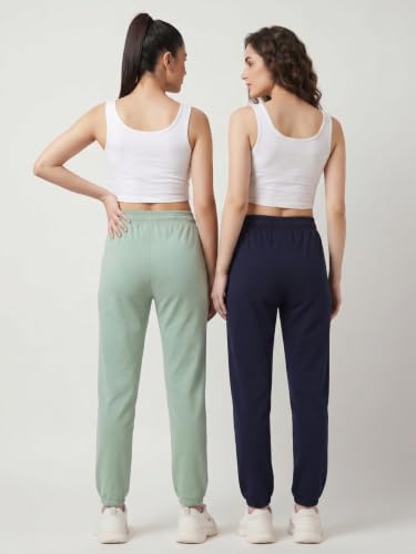 Image of Fflirtygo Cotton Solid Joggers /Track Pant /Solid Pajama /Leggings �100% Export Quality Soft Cotton Night Wear /Pocket Pyjama for Women Combo Pack of 2Pcs, Blue and Grey