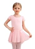 MdnMd Short Sleeve Skirted Dance Ballet Leotard Ballerina Dress Costume for Girls (Age 6-8,Ballet Pink)