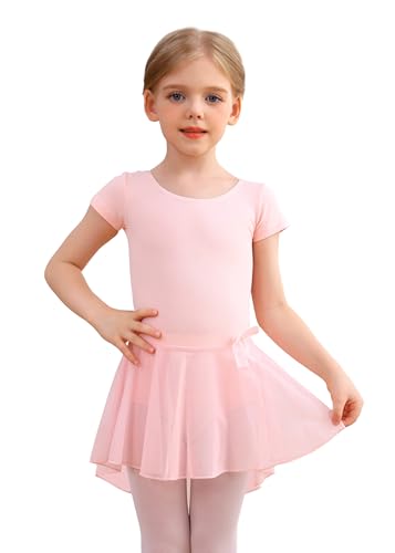 Image of MdnMd Girls Toddler Ballet Leotard with Skirted Short Sleeve Dance Gymnastic Ballerina Ballet Outfit Dress