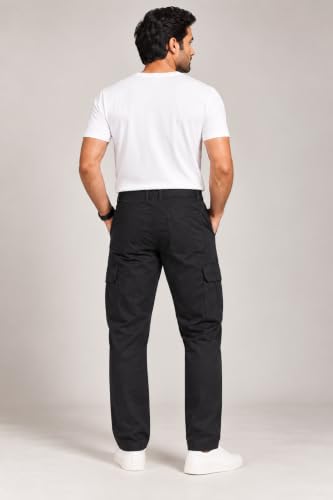Image of Men's Stretch Cargo Pants 98% Cotton 2% Spandex | Straight Fit Casual Trousers with 6 Utility Pockets | Comfortable Everyday Wear Pants for Men