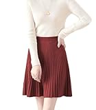 Ailaile Short Skirt Women's Fall Winter 100% Merino Wool Knitted Skirt Girl's Ribbed Elastic Waist Skirts Red