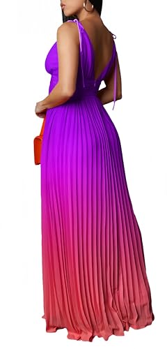 Image of ZVO Women Maxi Dress Sexy Cocktail Party Long Dress Summer Loose Beach Dresses A-line Pleated Halter Dress