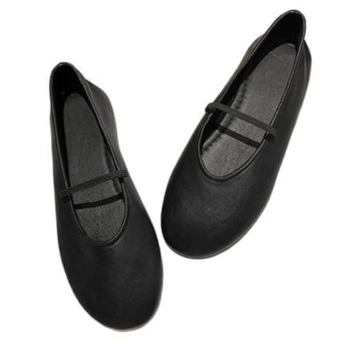 Women's Genuine Leather Mary Jane Ballet Flats Minimalist Thin Strap Loafer, Slip On Comfortable Shoes for Daily Wear