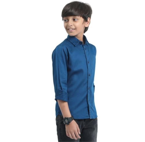 Image of Red Nine Rocket Science Boys' Solid Satin-Finish Poly Cotton Shirt | Single Pocket, Spread Collar, Long Sleeve, Casual