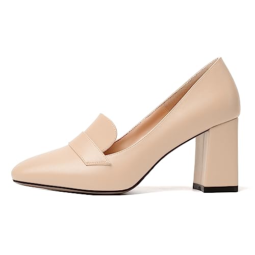 Image of MODENCOCO Womens Sexy Formal Matte Slip On Square Toe Work Block High Heel Loafers Shoes 3.5 Inch