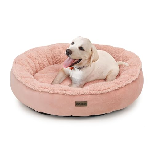 MoNiBloom Camas para Perros de tamaño Mediano de 76 x 76 x 22 cm, Lavables a máquina, Camas Cortas de Felpa para Mascotas, cálida y acogedora, Cama Suave para Perros y Gatos, Color Rosa