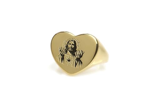 Anneau Signet en or chrétien avec design de coeur pour la protection divine
