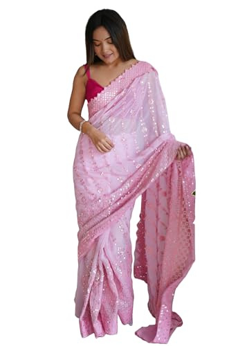 Sari indien Georgette Chikankari tenue confortable qui ne froisse pas avec chemisier