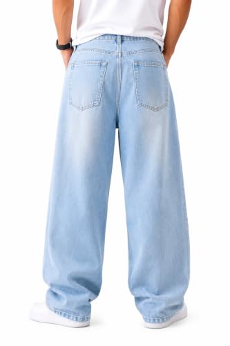 KULAKAS Men's Baggy Wide Leg Jeans Light Blue - Image 3