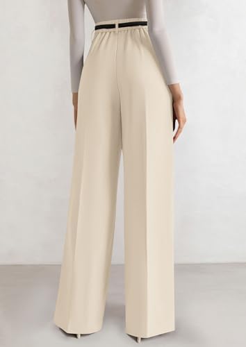 PRETTYGARDEN Women's Tailored Wide Leg Work Dress Pants Beige,S — view 3