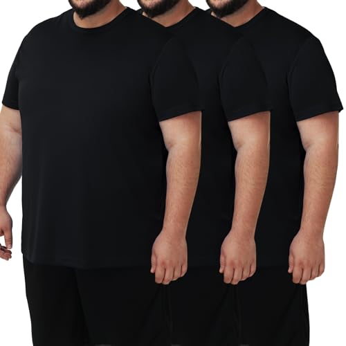 Uzvag Mens 3 Pack Lightweight Plus Size Short Sleeve T-Shirt Crew Neck Big & Tall Sizes Stretch T-Shirt for Casual Wear Black/Black/Black 6X-Large