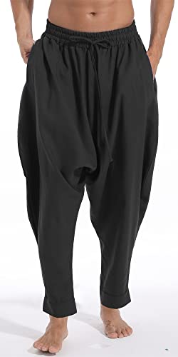 AITFINEISM Men's Drawstring Aladdin Hippie Harem Pants Loose Drop Crotch Trousers2