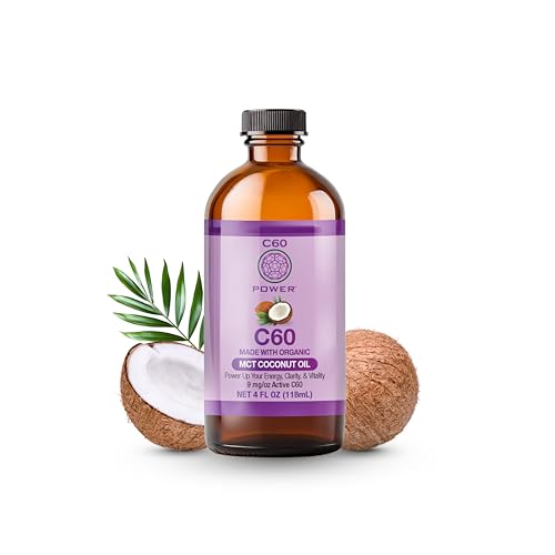 C60 Power C60 in Organic MCT Coconut Oil - Natural Wellness & Antioxidant Support for Men & Women, 99.99% Pure Carbon Fullerenes, Promotes Energy, Mental Clarity, & Stamina - 4 fl oz Bottle