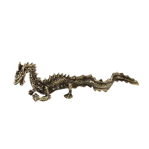 Hormsdar Brass Miniature Dragon Tea Pet Cute Lucky Statue Kung Fu Tea Tray Decor Tea Lover's Gift Home Office Desk Feng Shui Ornament (C)