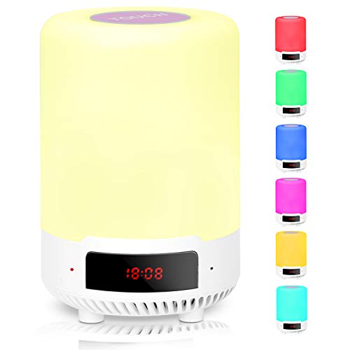 LED Nachtlicht Kinder Nachttischlampe mit Bluetooth Lautsprecher, USB Aufladbar Tragbare Tischleuchte Dimmbar Tischlampe Nachttischlampe mit Dimmer und Touch Sensor