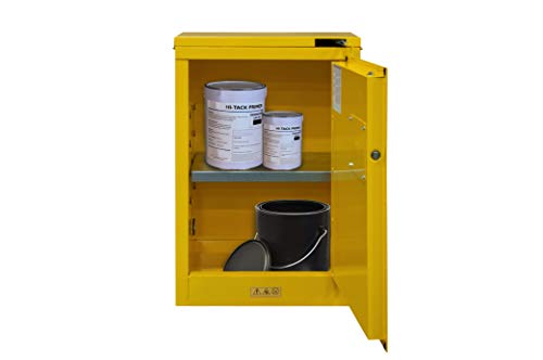 Durham Fm Approved 1012S-50 Welded 16 Gauge Steel Fire Safety Self Closing Door Cabinet, 1 Shelves, 12 Gallons Capacity, 18" Length X 23" Width X 36-3/8" Height, Yellow Powder Coat Finish #TOP2