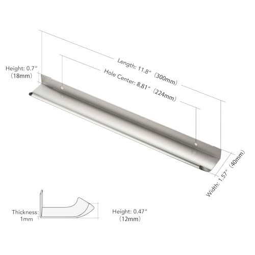 Image of Brushed Nickel Cabinet Handles Finger Edge Pulls 11.8 Inch CC 6 Pack | Low-Profile Finger Grip, Cabinet Door Edge Mount, Smooth Handle Shape, 5.9 Inch (150mm), For Drawers, Cupboards, Kitchen