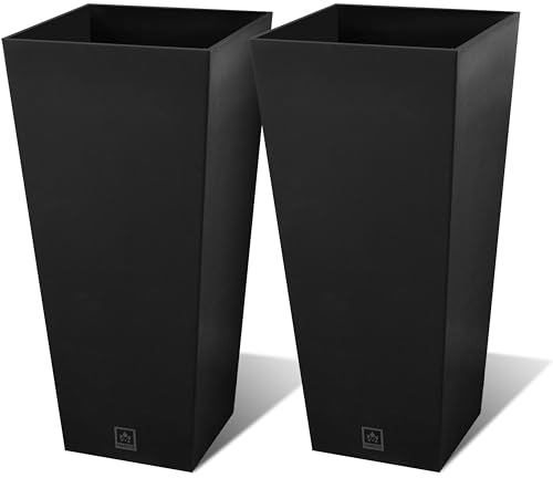 Outdoor Planter 30 Inch – Large Tall Planters for Outdoor and Indoor Plants, Modern Tapered Design, Weather Resistant with Drainage Holes and Removable Insert Tray