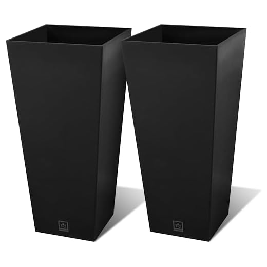 Outdoor Planter 30 Inch – Large Tall Planters for Outdoor and Indoor Plants, Modern Tapered Design, Weather Resistant with Drainage Holes and Removable Insert Tray