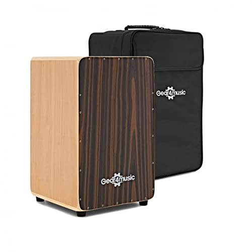 Gear4music Cajon Tambor con almohadilla de asiento y Funda de Transporte Ebony