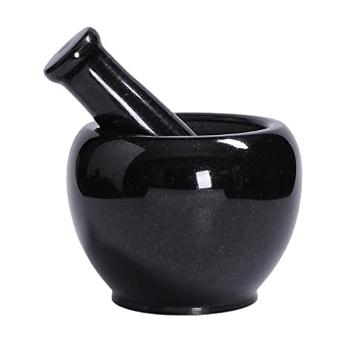 ZENGXJYCQINGJIANG Molinillo de Especias Juego de mortero y mortero de lapislázuli Hecho a Mano, Juego de mortero y mortero de Piedra de mármol Negro, Acabados Brillantes trituradora(Pequeño)
