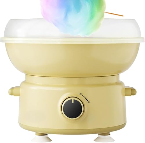 Máquina de algodón de azúcar, 400 W, con cuenco de prevención de salpicaduras, 25 cm de diámetro, ventosa de silicona, máquina de hilo dental para fiestas, niños, hogar, color amarillo