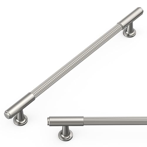 Amerdeco 10 Pack Brushed Satin Nickel Cabinet Pulls 7.5 Inch(192mm) Hole Center Heavy Duty Solid Kitchen Cabinet Handles Drawer Pulls