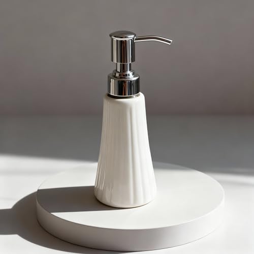Image of AD Tech Solution Ceramic Liquid Soap Dispenser with Rust Free Pump|Handwash Shampoo Dispenser for Bathroom| Handwash Bottle for Kitchen|Soap Bath Dispenser for Bathroom. (White, 250ML)